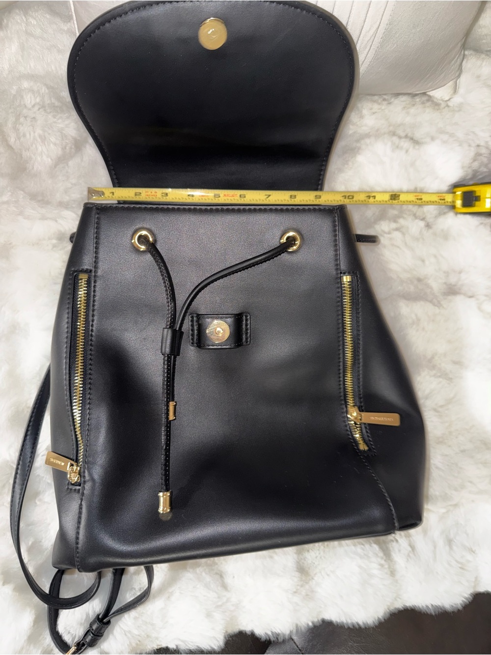 MICHAEL KORS Black Leather Backpack with Gold-Tone Zippers - Picture 3 of 7